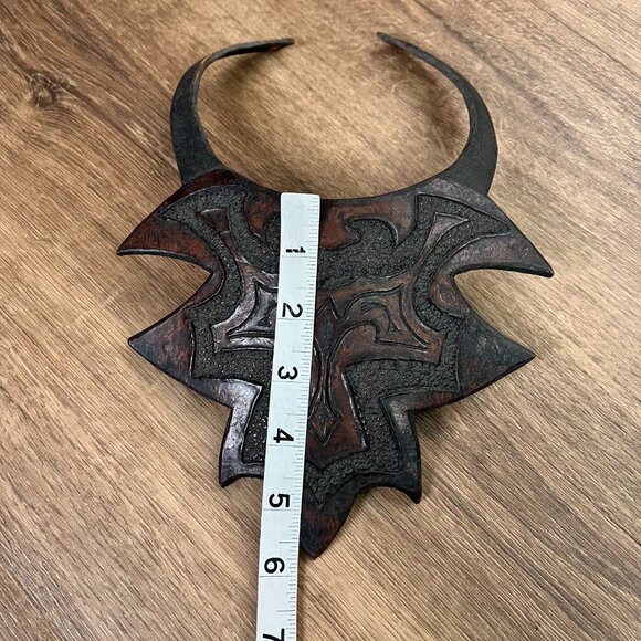 Vintage Leather Breastplate Choker Engraved Necklace Statement Piece African - Picture 5 of 14